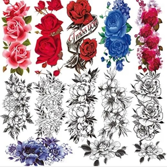 Flash Tattoo Other - TEMP TATTOO PACK 12 LARGER FLOWERS